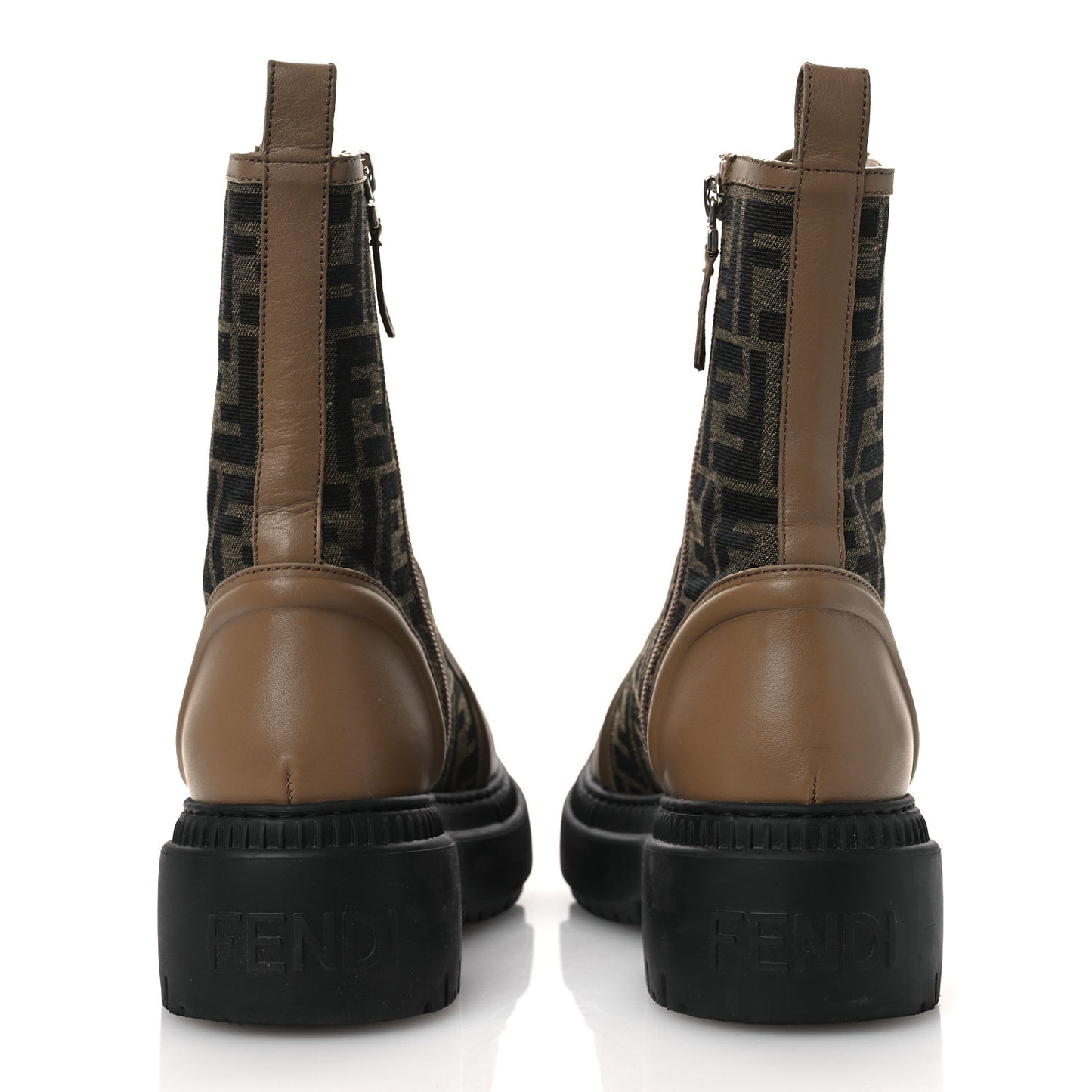 Fabric Jacquard Vitello FF Domino 50mm Biker Boots 38 Tobacco Black Sand