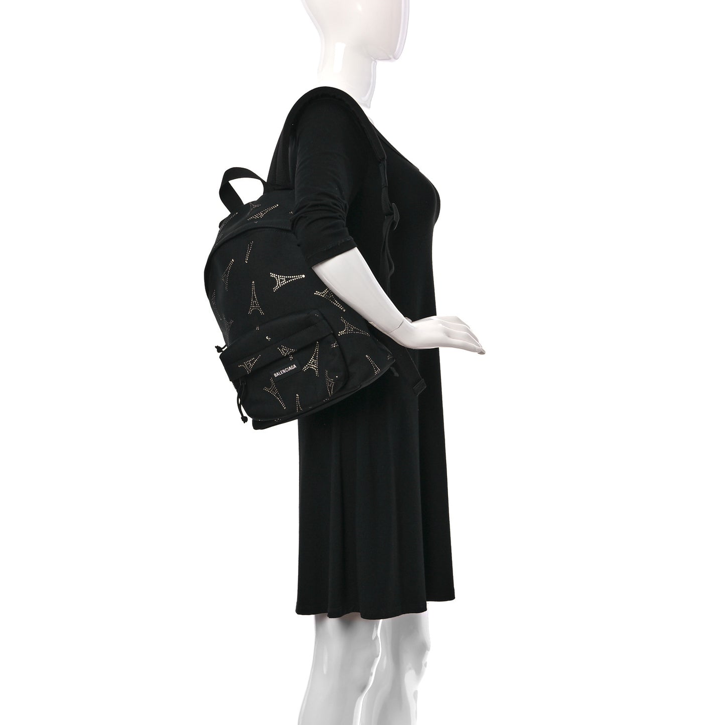 Canvas Crystal Embellished Eiffel Tower Explorer Backpack Black