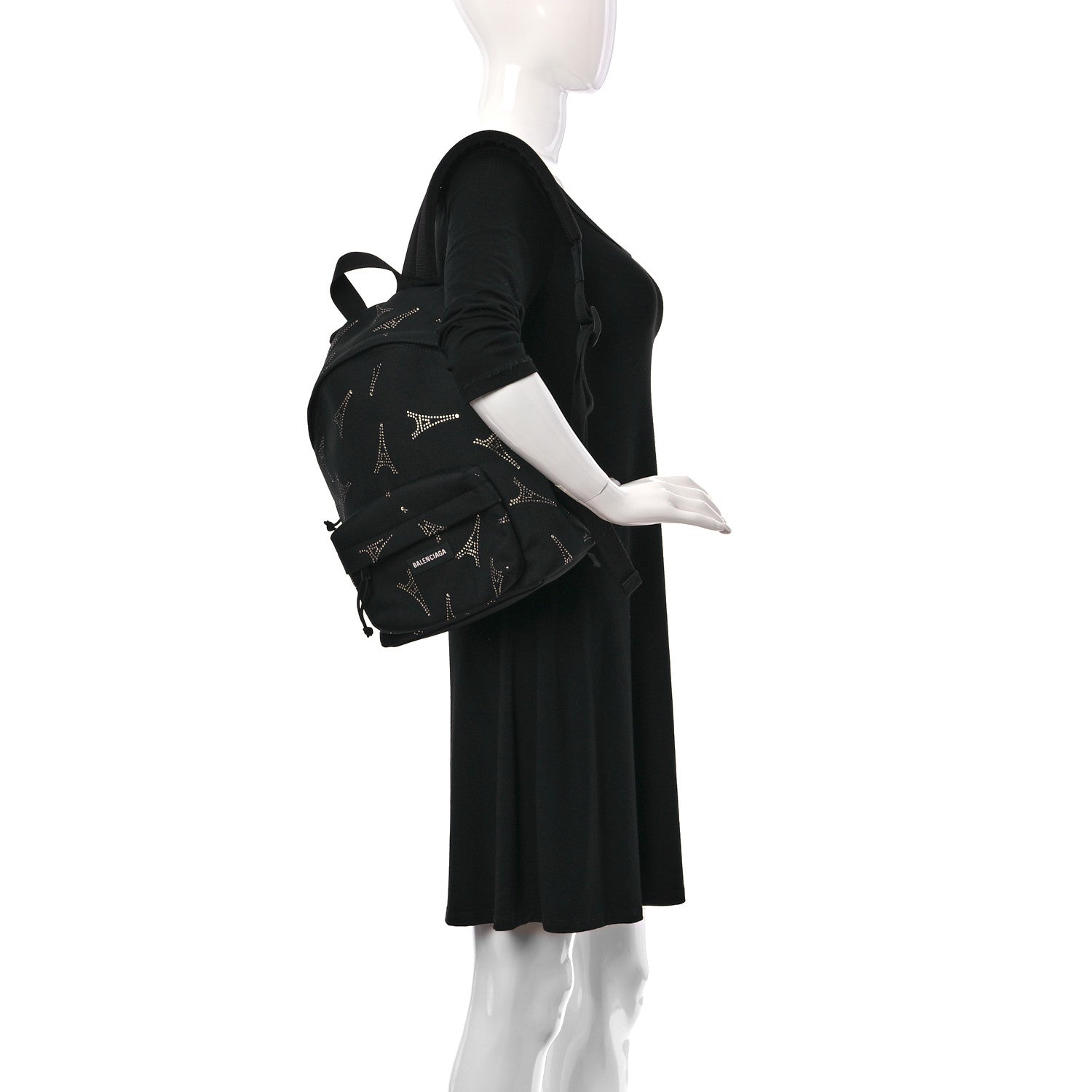 Balenciaga Canvas Crystal Embellished Eiffel Tower Explorer Backpack Black 2 of 9