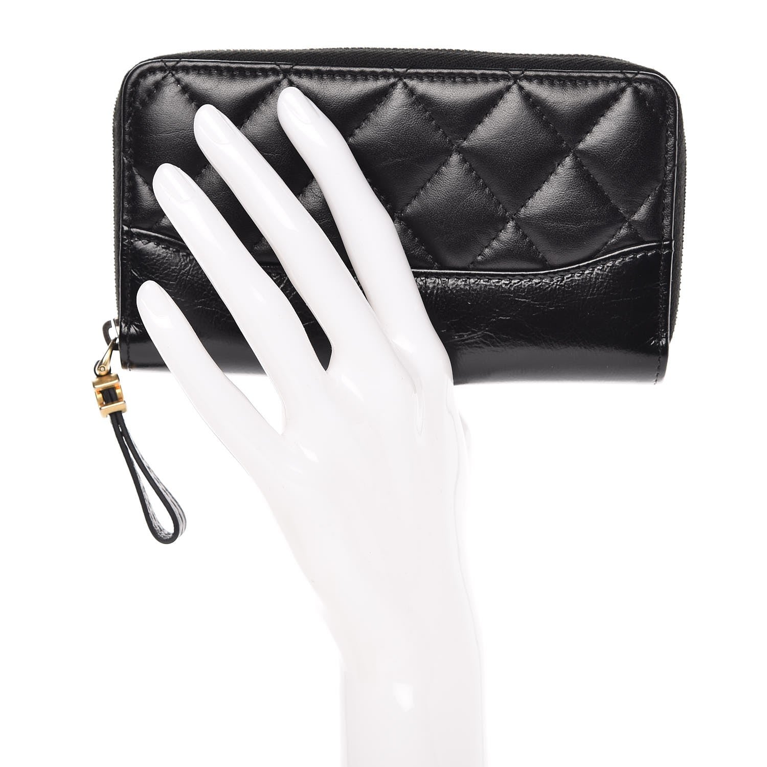 Chanel Aged Calfskin Quilted Small Gabrielle Zip Around Wallet Black 2 of 10