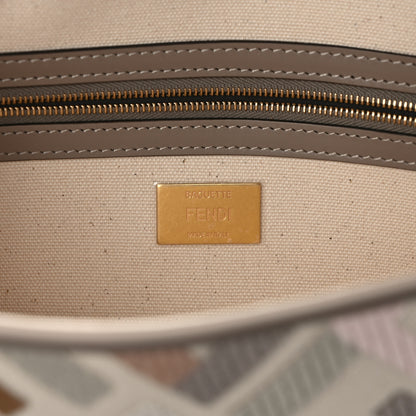 Fendi Canvas Vitello Seta FF Multicolor Embroidered Baguette Grezzo Multicolor Tortora 6 of 10