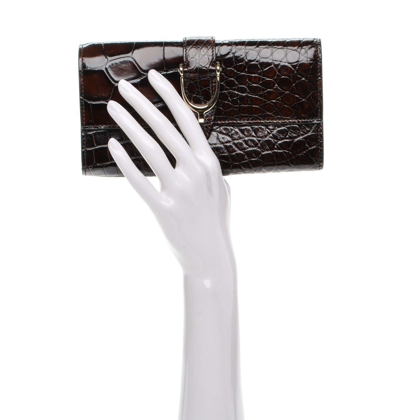 Crocodile Stirrup Continental Wallet Brown