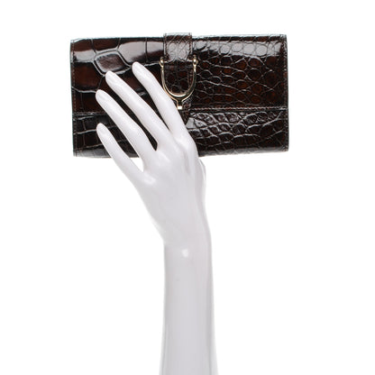 Gucci Crocodile Stirrup Continental Wallet Brown 2 of 9