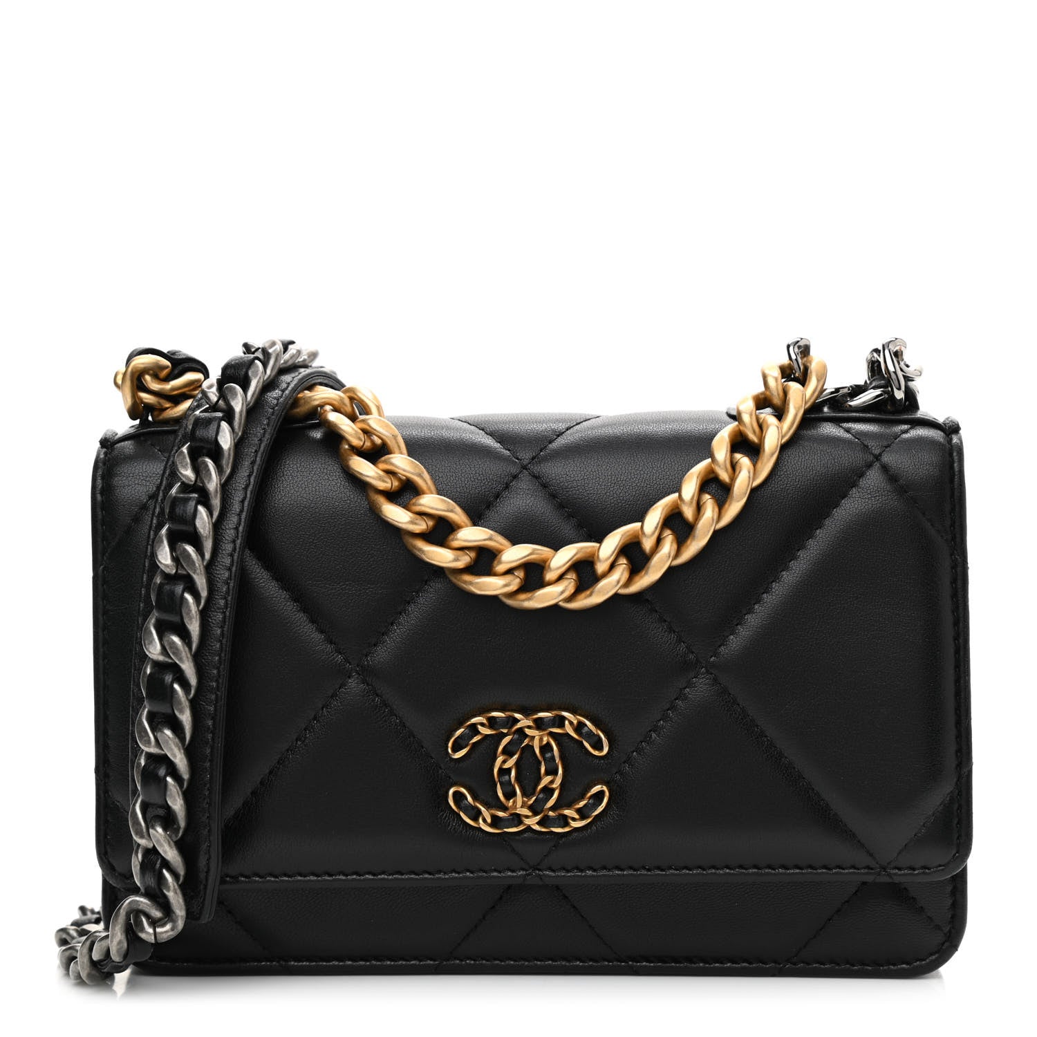 Chanel Goatskin Quilted Chanel 19 Wallet On Chain WOC Black 1 of 10