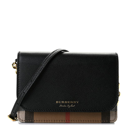 Burberry Derby Calfskin House Check Wallet On Chain Black 1 of 8