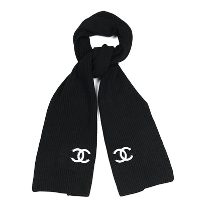 Chanel Wool Cashmere CC Scarf Black White 1 of 5