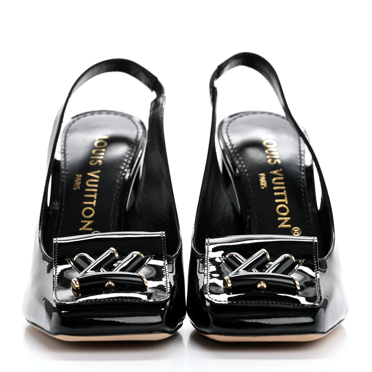 Patent Calfskin Shake Slingback Pumps 36 Black