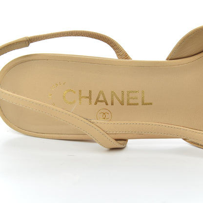 Chanel Lambskin Grosgrain Cap Toe CC Slingback Pumps 39 Beige Black 6 of 13