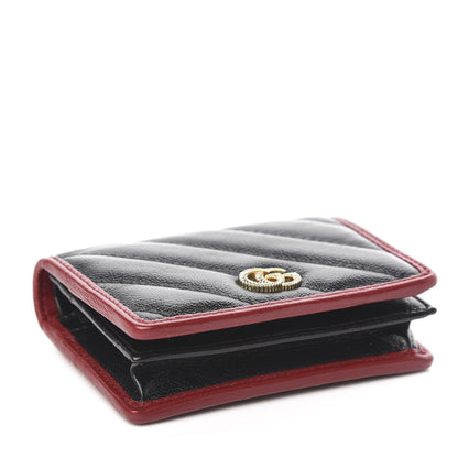 Gucci Vintage Effect Calfskin Matelasse Diagonal Torchon GG Marmont Card Case Wallet Black Romantic Cherry 4 of 8