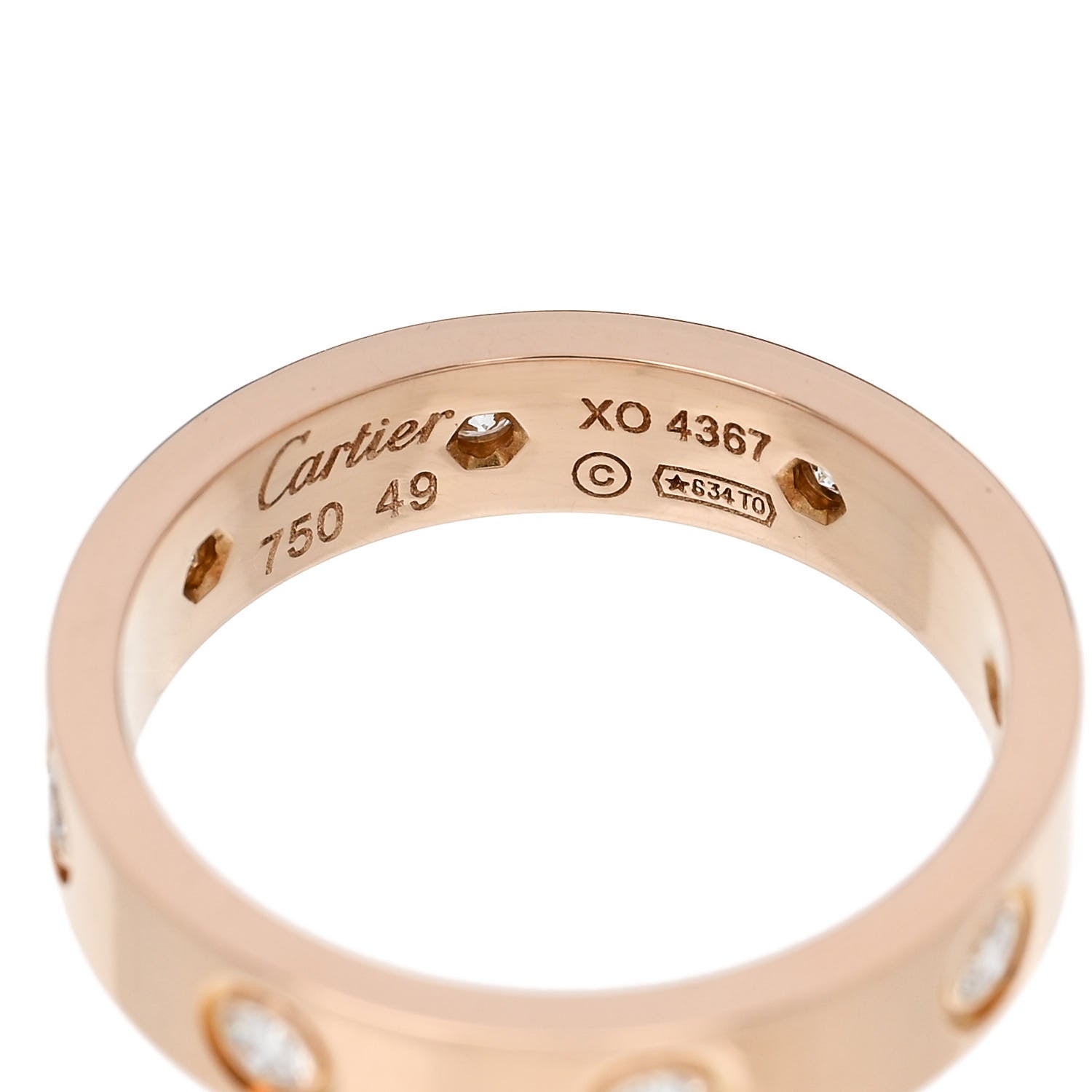 Cartier 18K Pink Gold 8 Diamond 4mm LOVE Wedding Band Ring 49 4.75 4 of 5