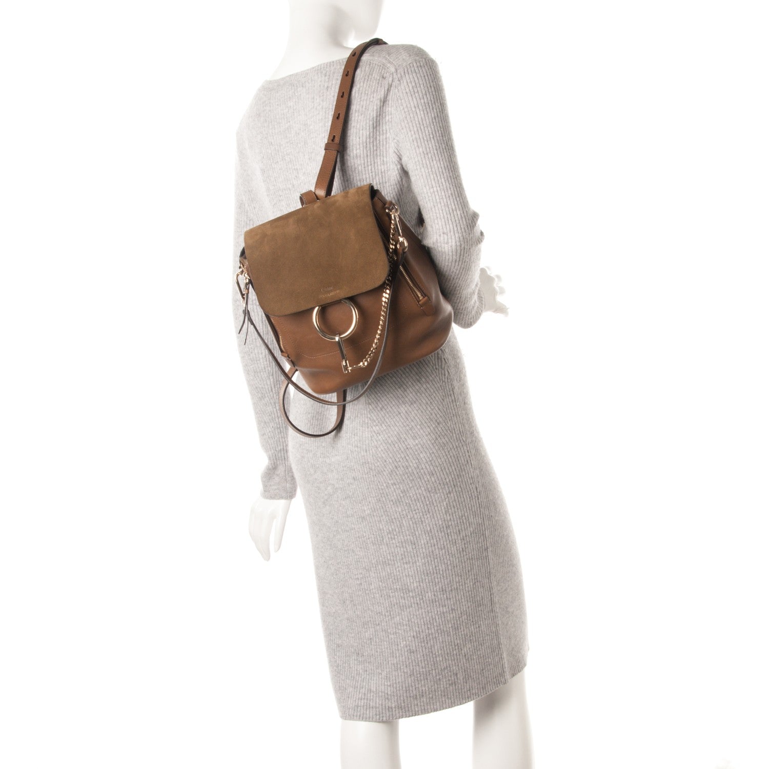 Chloe Suede Calfskin Medium Faye Backpack Woody Khaki 3 of 9