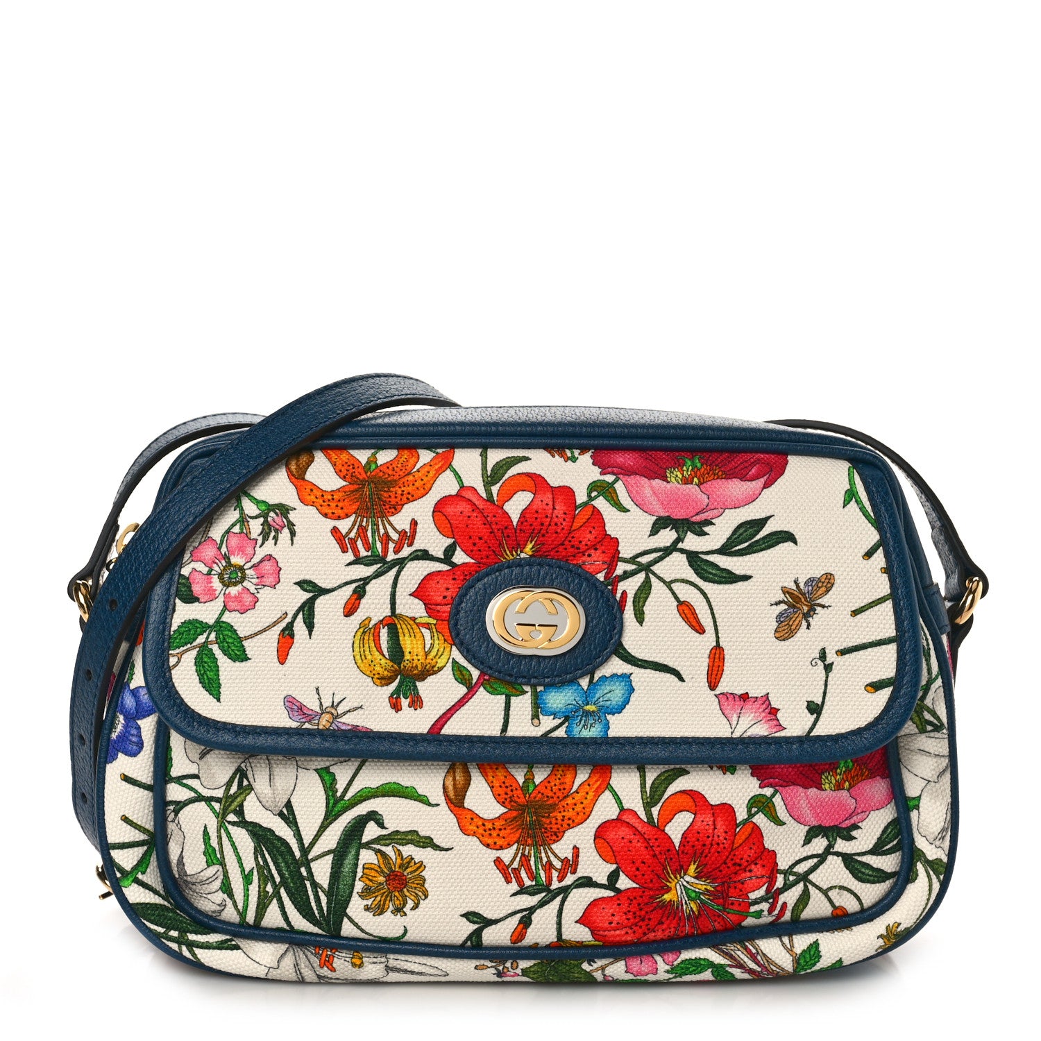 Gucci Canvas Flora Floral Shoulder Bag White Blue Agata Mulitcolor 1 of 9