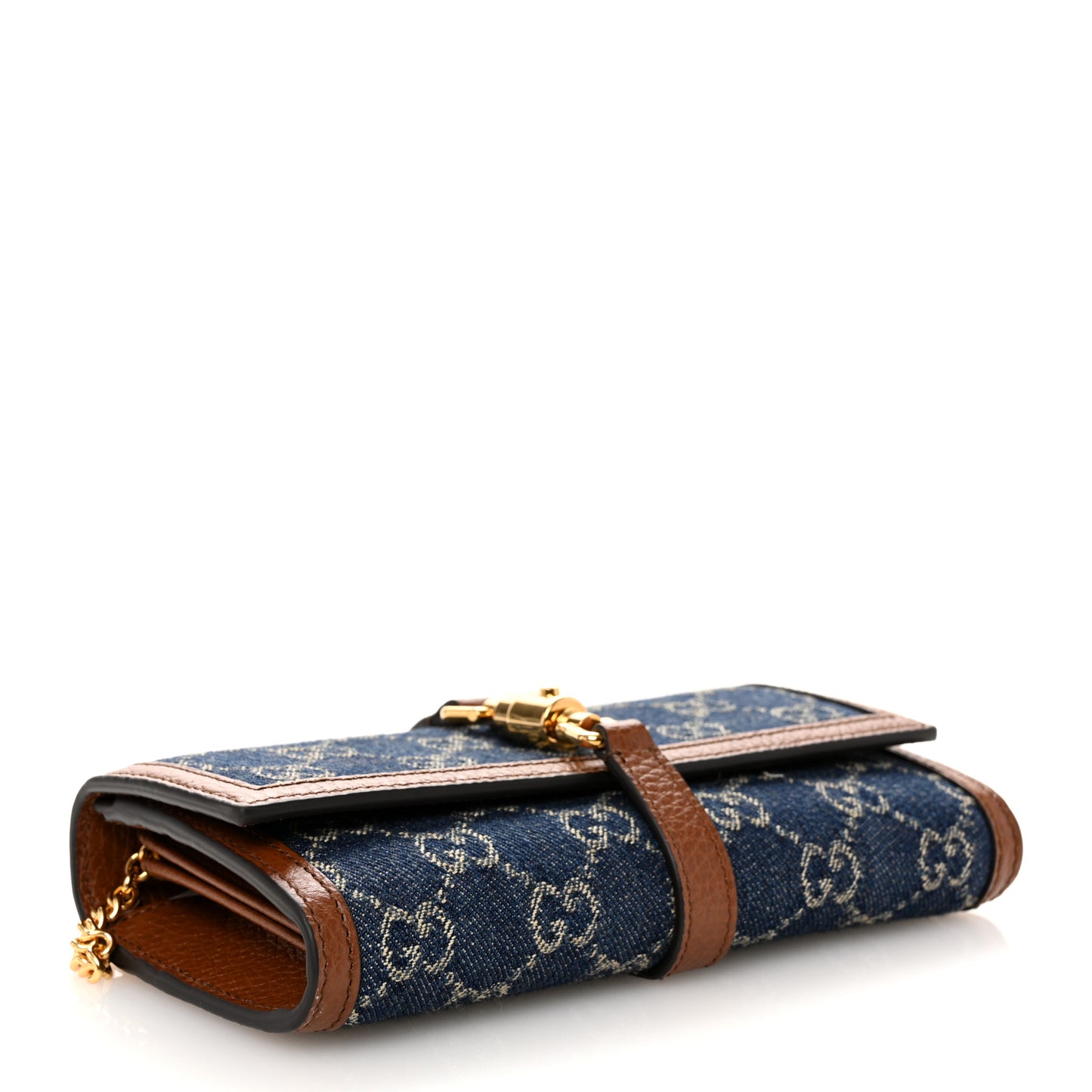 New Denim GG Monogram Jackie 1961 Chain Wallet Blue Tea Cuir