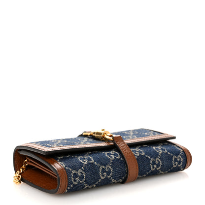 Gucci New Denim GG Monogram Jackie 1961 Chain Wallet Blue Tea Cuir 4 of 10