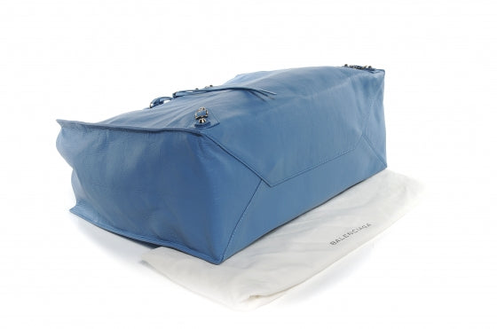 Veau Leather Papier A4 Tote Blue