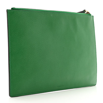 Gucci Textured Calfskin Crystal Fiori Floral Embroidered GG Zip Pouch Grass Green 3 of 7
