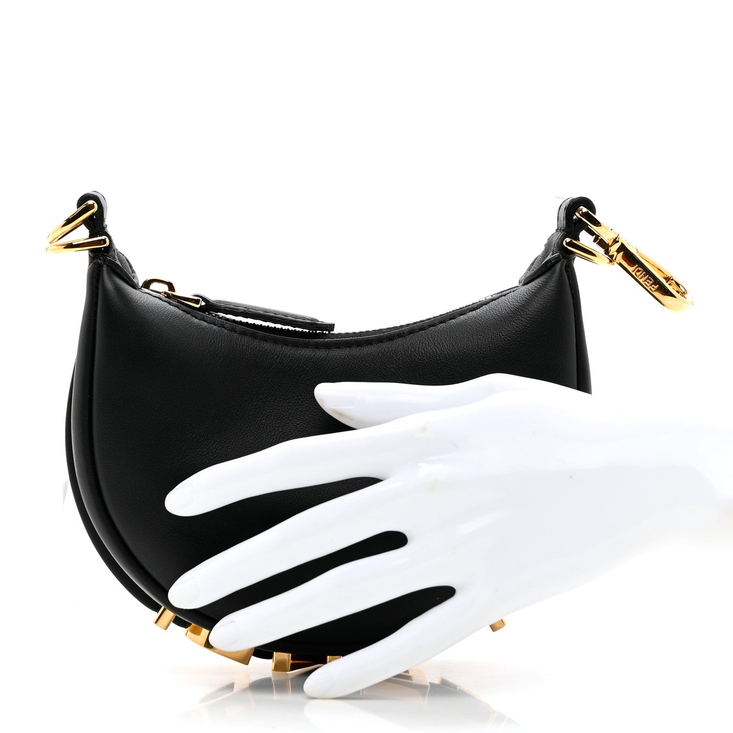 Fendi Vitello Grace Matte Nano Fendigraphy Hobo Charm Black 3 of 8