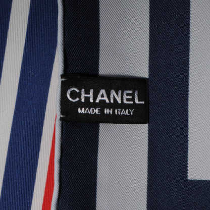 Chanel Silk Camellia Stripe CC Scarf Blue 4 of 5