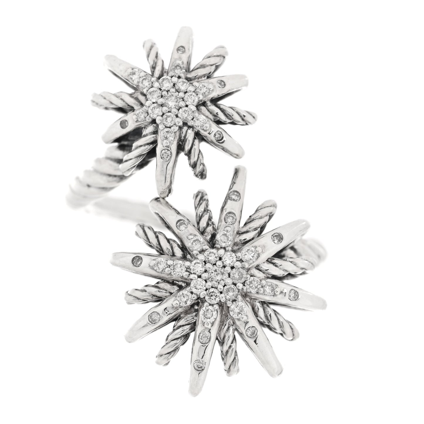 Sterling Silver Diamond 28mm Open Starburst Ring 52 6