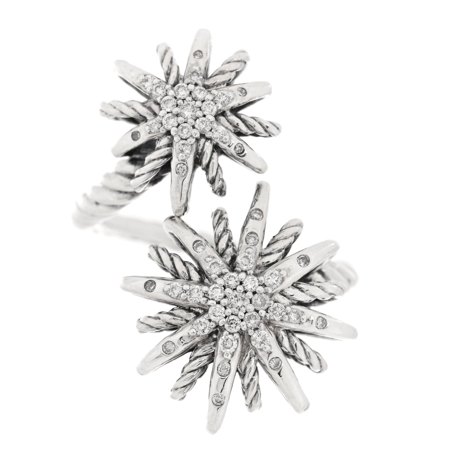 David Yurman Sterling Silver Diamond 28mm Open Starburst Ring 52 6 1 of 4