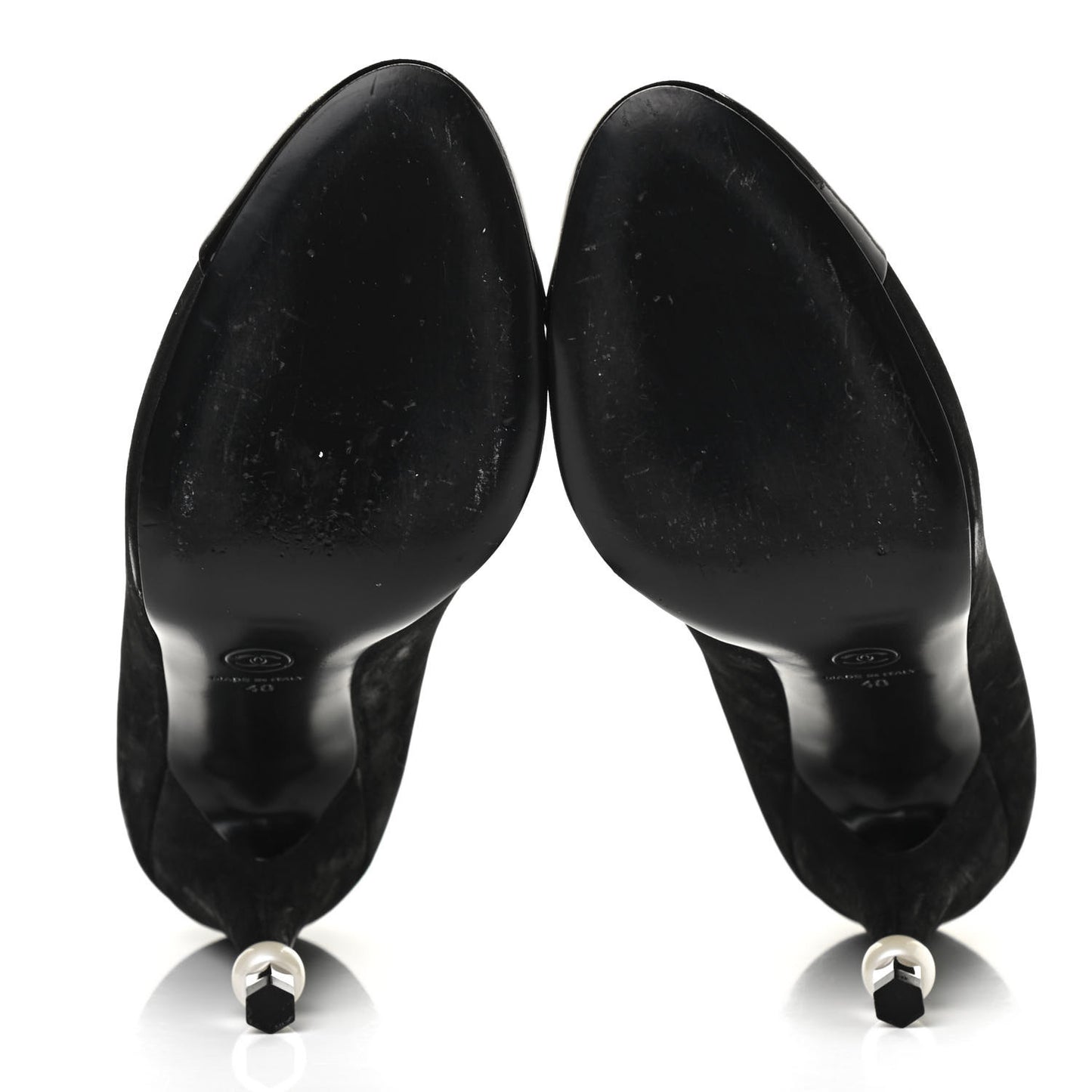 Patent Suede Calfskin Pearl Cap Toe Pumps 40 Black