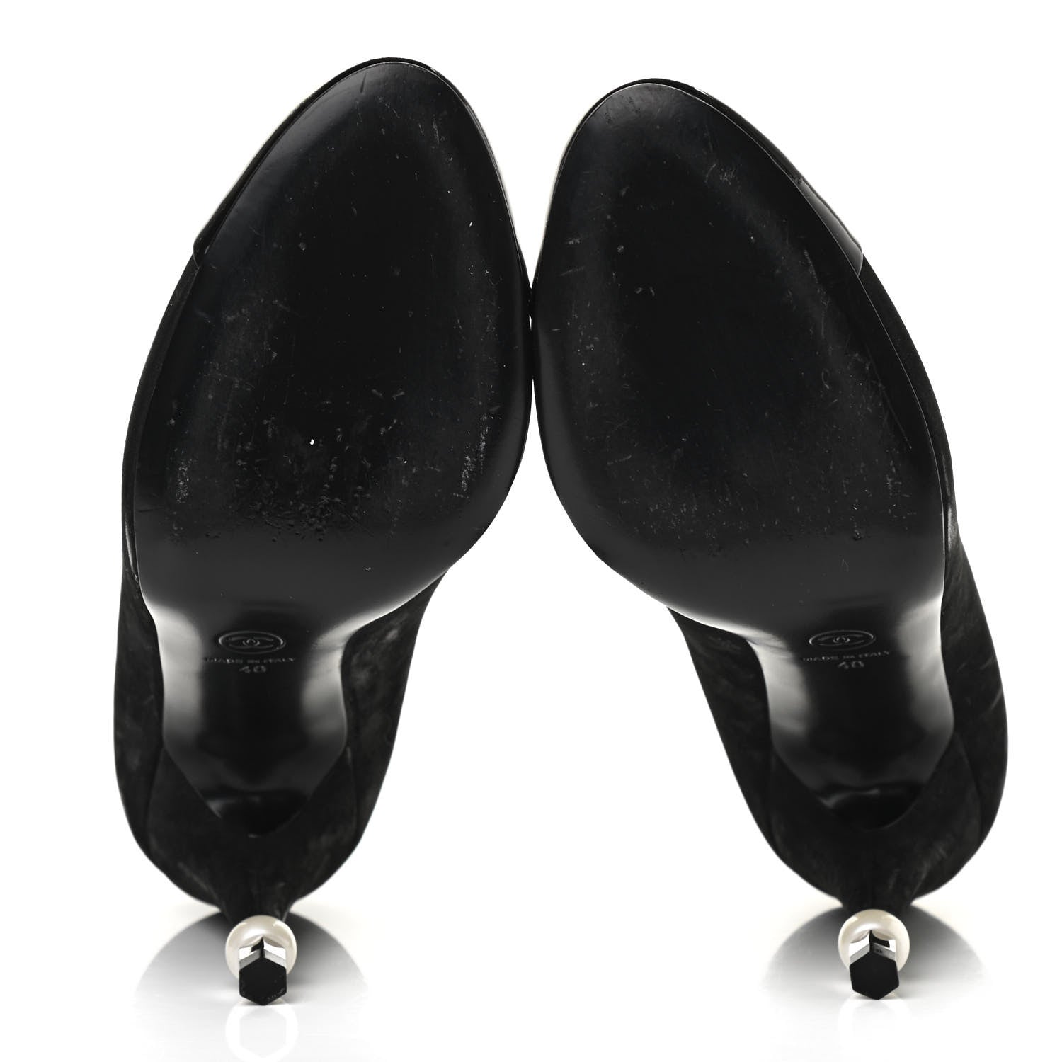 Chanel Patent Suede Calfskin Pearl Cap Toe Pumps 40 Black 5 of 18