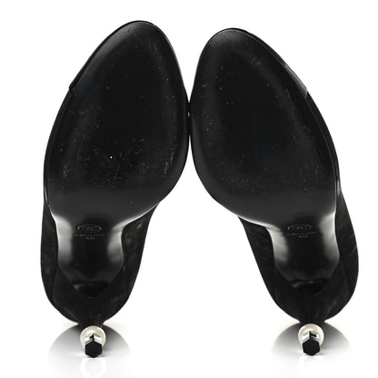 Chanel Patent Suede Calfskin Pearl Cap Toe Pumps 40 Black 5 of 18