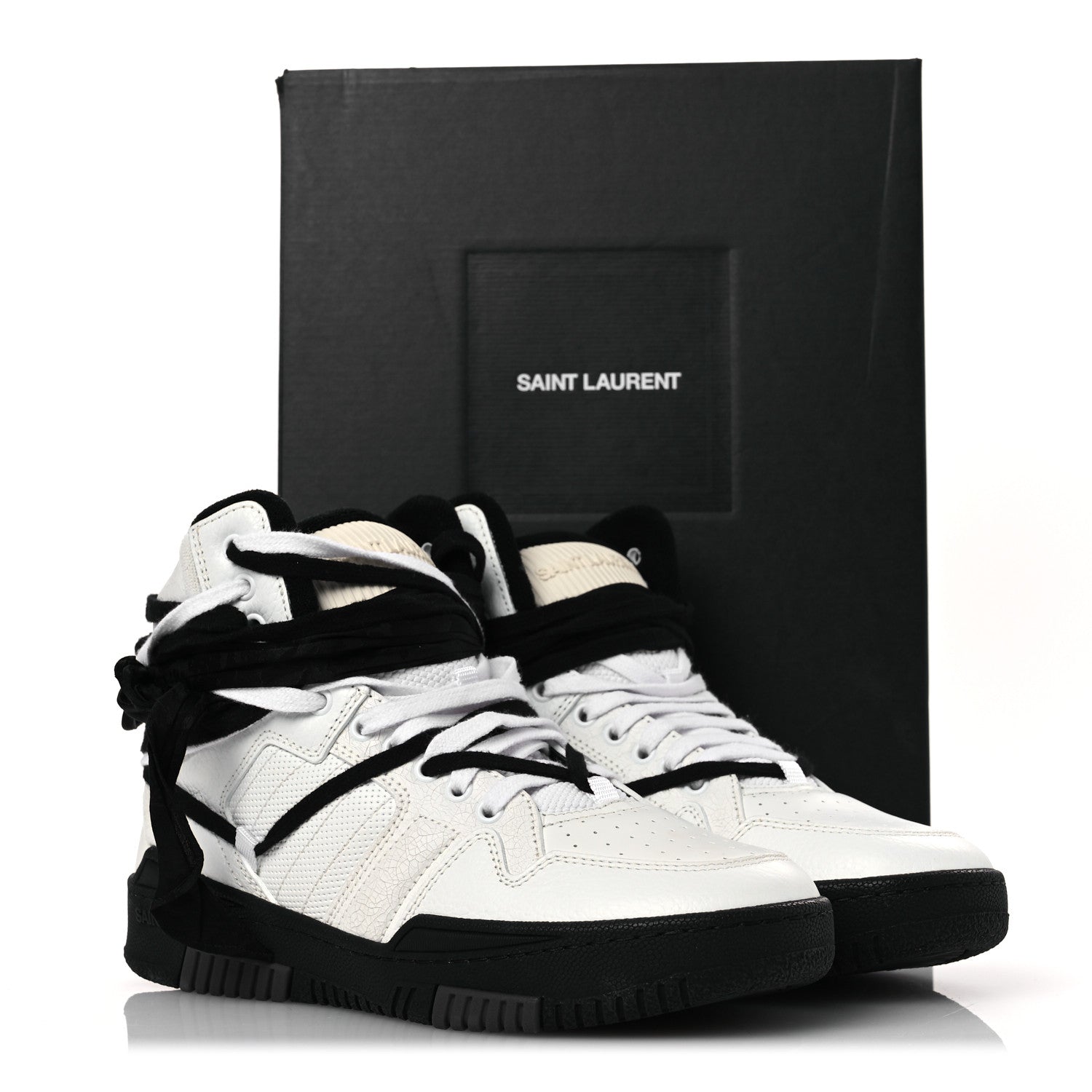 Saint Laurent Calfskin Smith High Top Sneakers 41 White Black