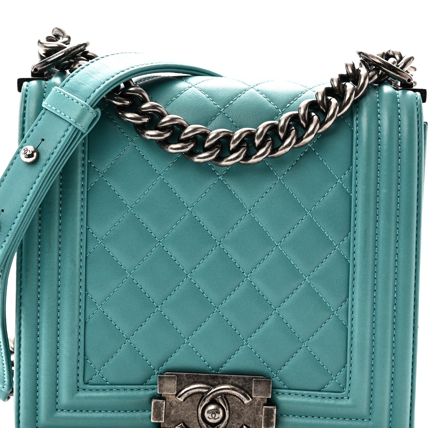 Chanel Calfskin Quilted North South Boy Flap Turquoise 8 of 10