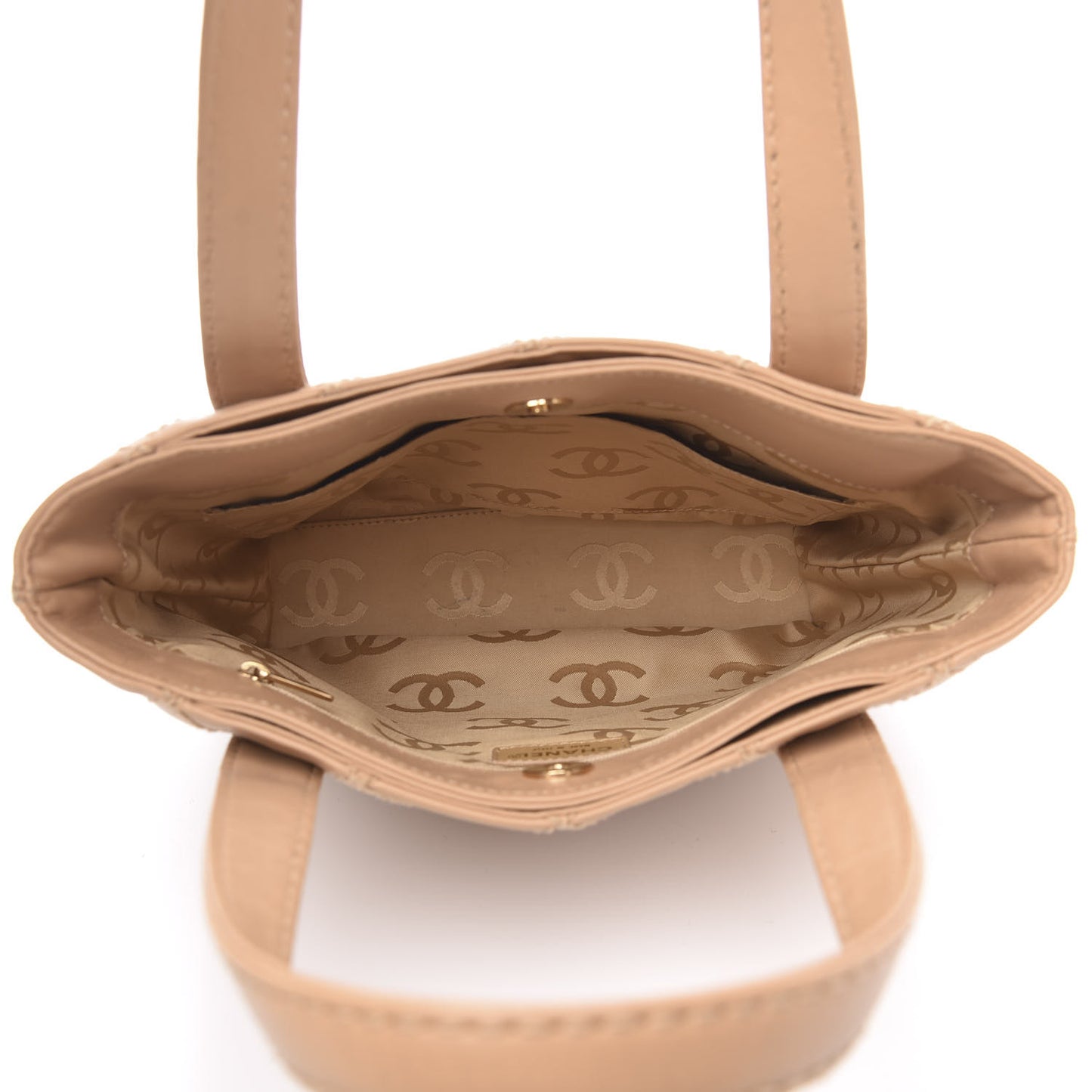 Calfskin Contrast Stitch Surpique Tote Beige