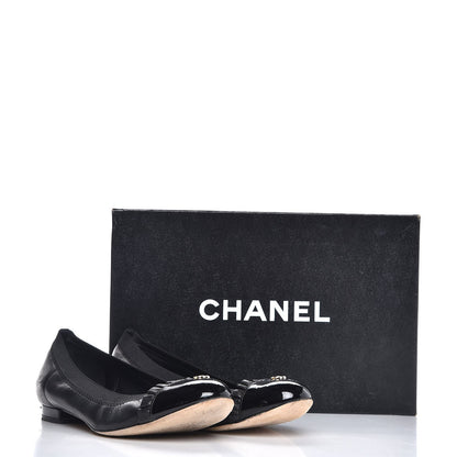 Chanel Lambskin Patent Cap Toe Elastic Ballet Flats 37 Black 12 of 12