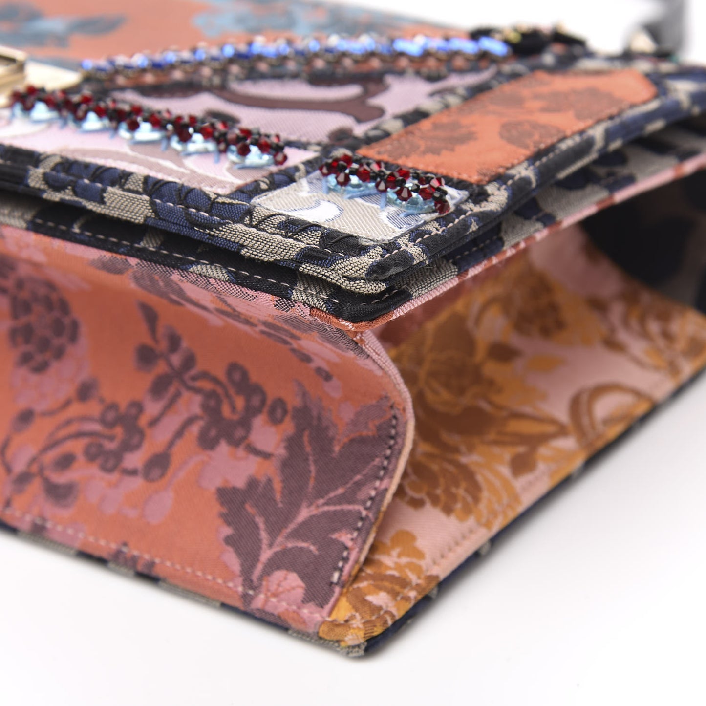 Jacquard Canvas Patchwork Embroidered Medium Diorama Flap Bag Multicolor