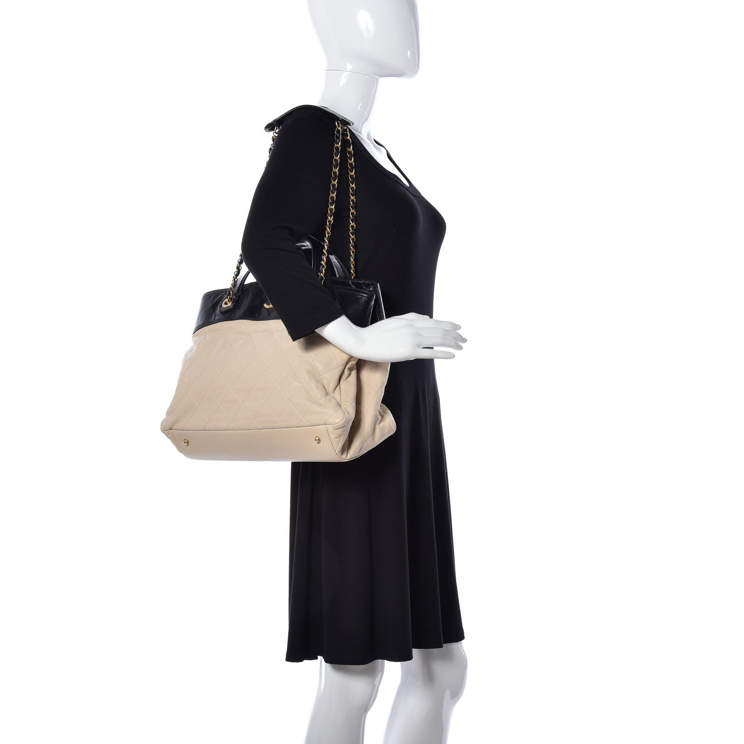 Chanel Calfskin Quilted In The Mix Shopping Tote Beige Black 4 of 20
