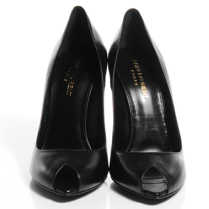 Saint Laurent Calfskin Paris 105 Peep Toe Escarpin Pumps 39 Black 2 of 7