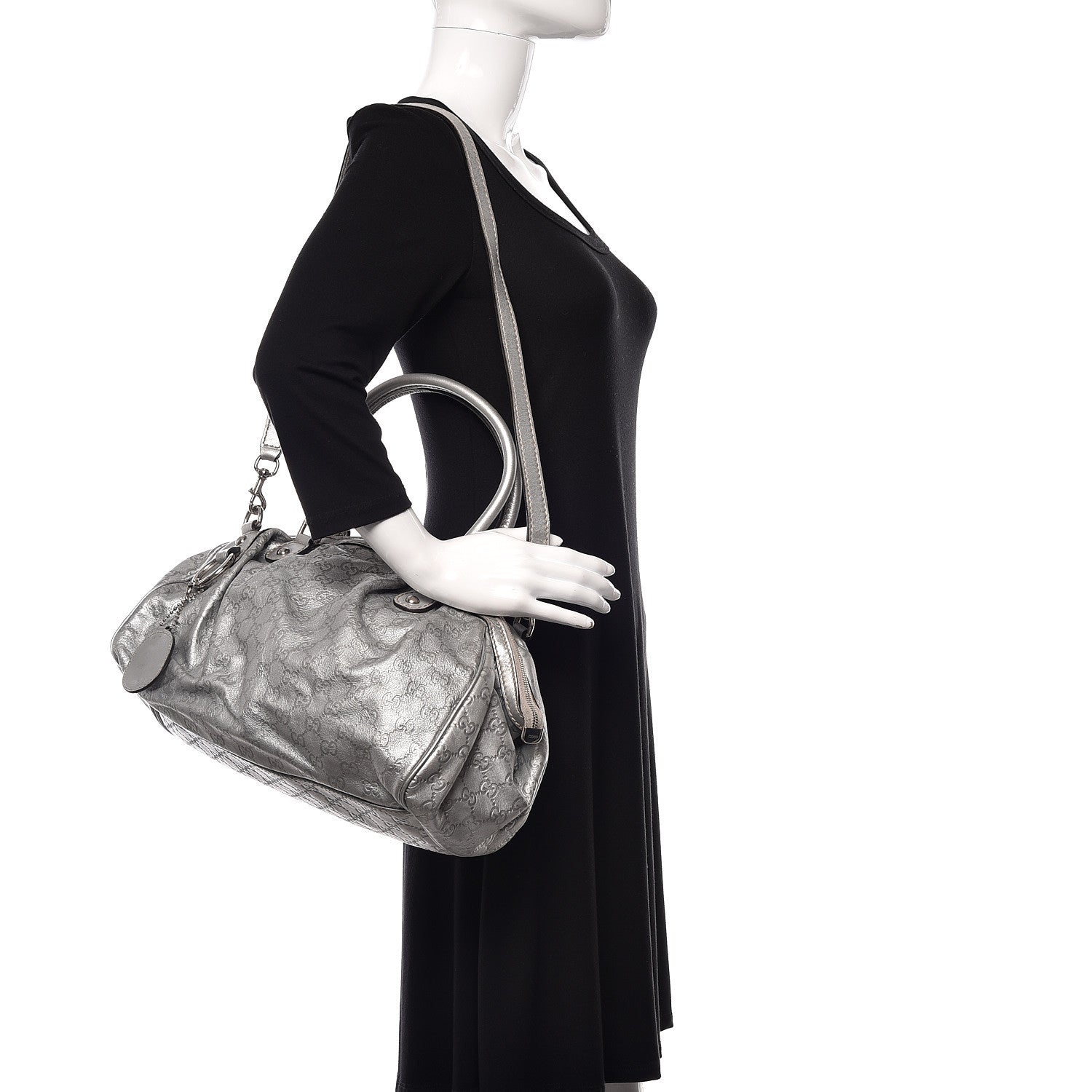 Gucci Metallic Guccissima Medium Sukey Boston Silver 4 of 15