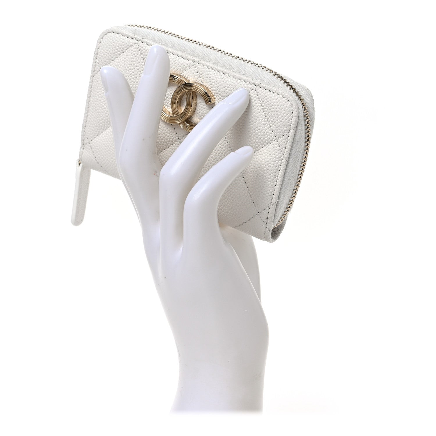 Chanel Caviar Quilted Striated CC Zip Coin Purse White 2 of 7