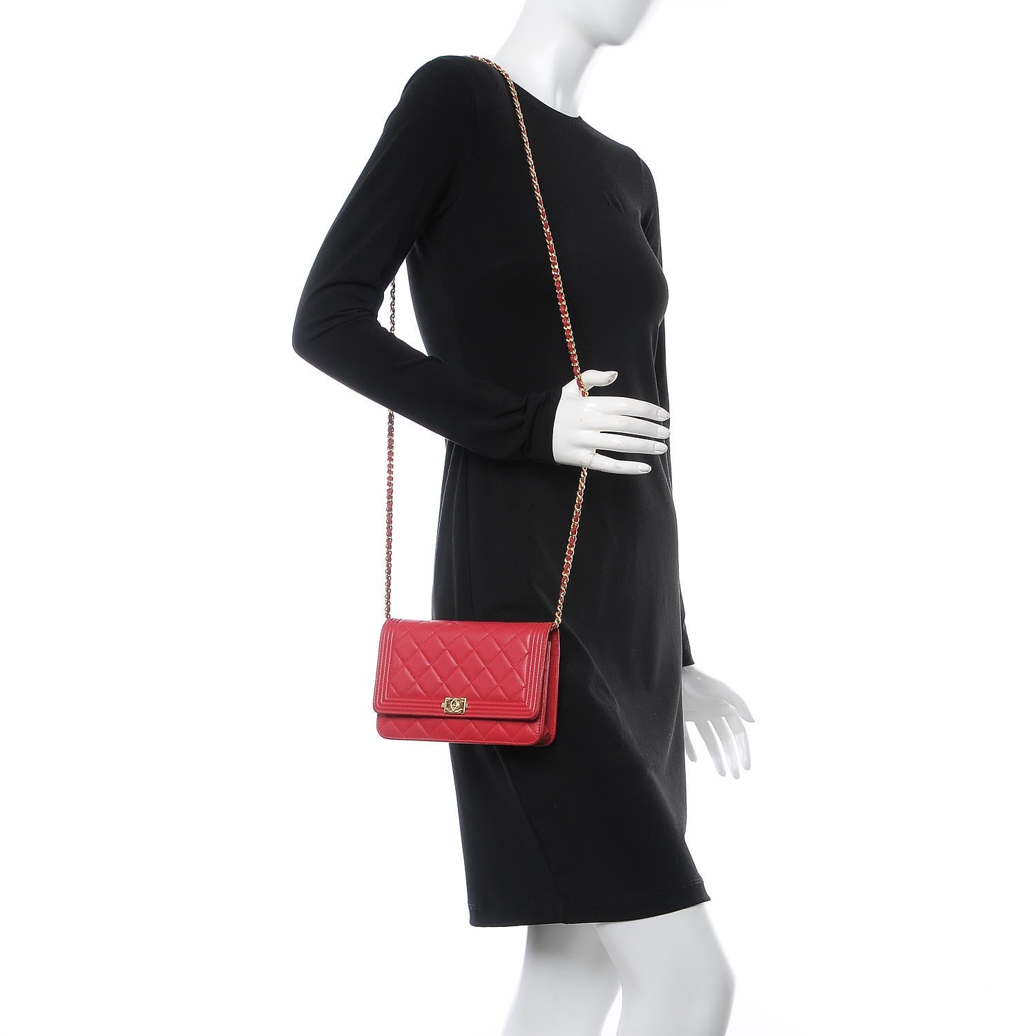 Chanel Lambskin Quilted Boy Wallet On Chain WOC Red 2 of 11