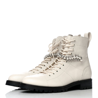 Jimmy Choo Goatskin Pearl Embellished Cruz Combat Boots 38.5 White 3 of 17