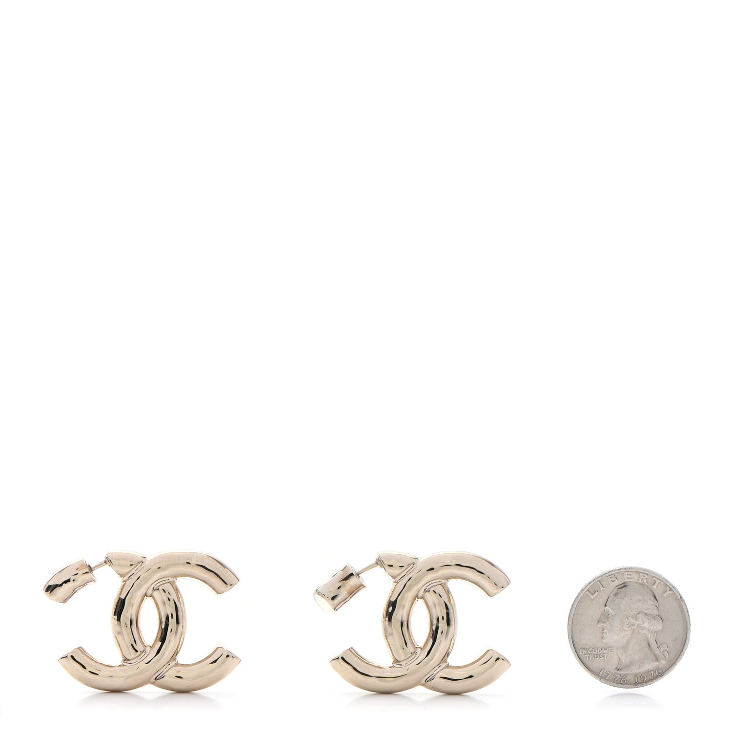 Chanel Metal Large CC Earrings Light Gold 2 of 5