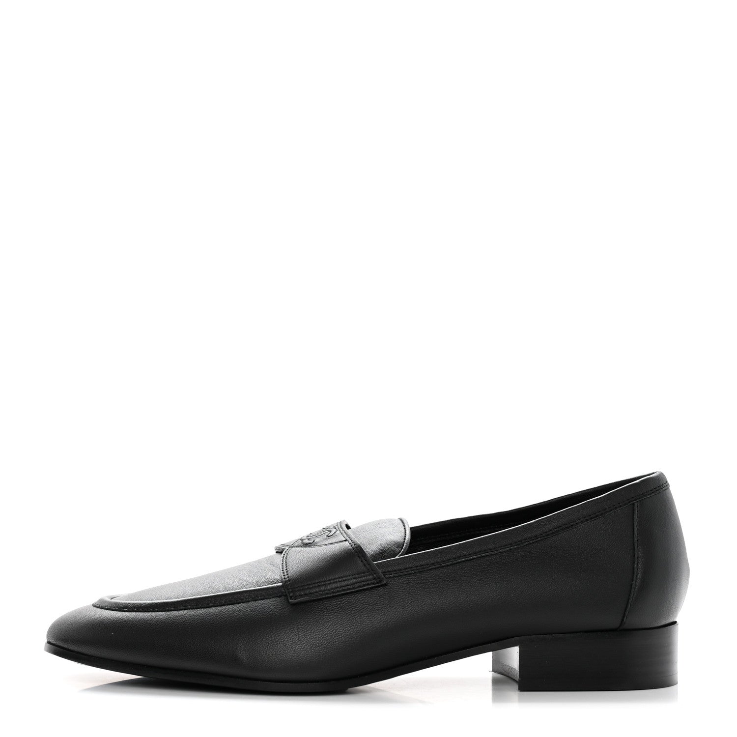 Chanel Calfskin Mens Stitched CC Loafers 43 Black 1 of 11
