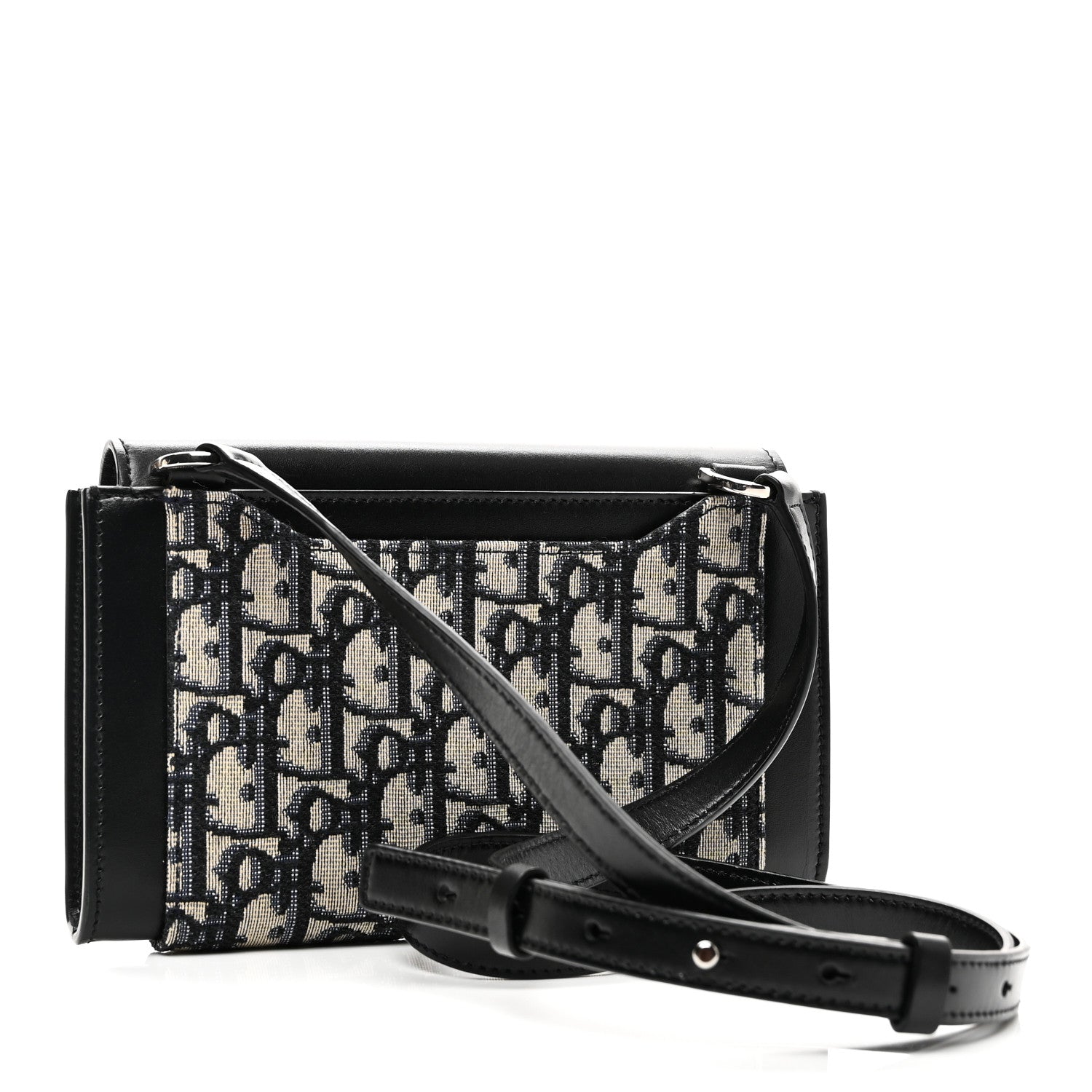 Christian Dior Oblique Smooth Calfskin Elite Wallet On Strap Black Blue 3 of 9
