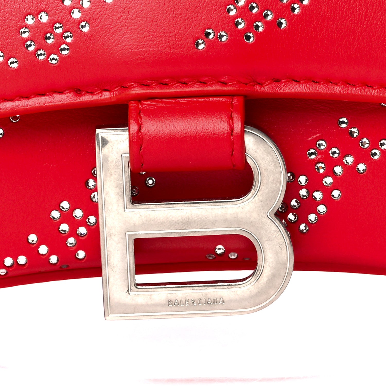 Balenciaga Smooth Calfskin Crystal Diagonal Allover Logo Hourglass Top Handle Bag XS Flame 8 of 11