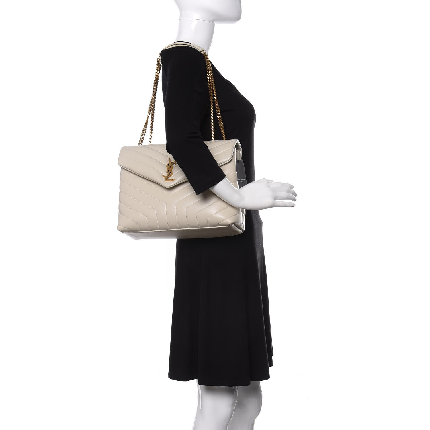 Saint Laurent Calfskin Y Quilted Monogram Medium Loulou Chain Satchel Crema Soft 2 of 10