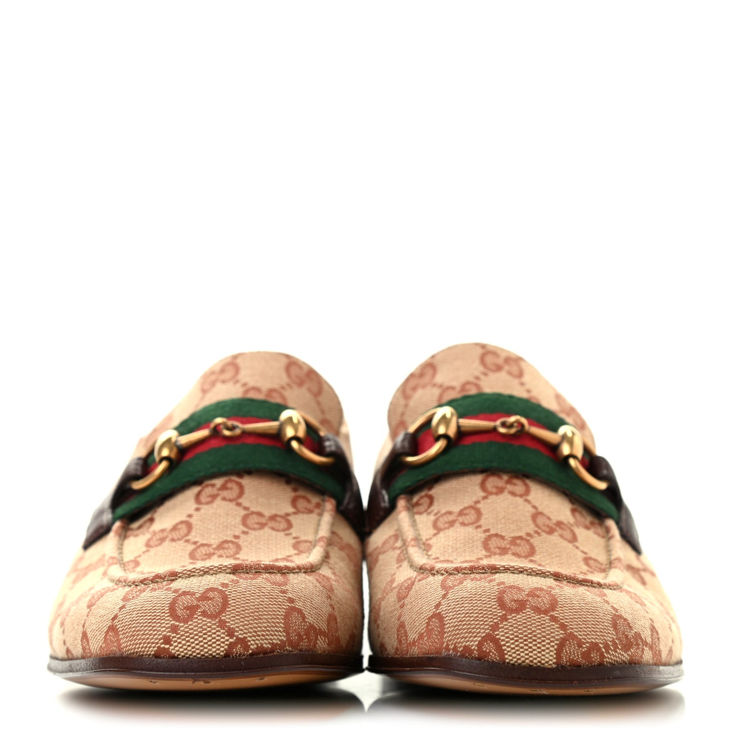 GG Monogram Goatskin Web Mens Horsebit Loafers 8 Beige Ruggine Light Brown