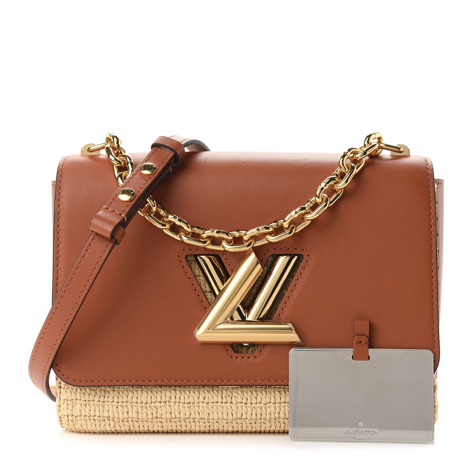 Louis Vuitton Calfskin Raffia Twist Shoulder Bag MM Caramel 944750