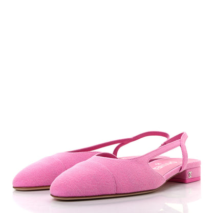 Chanel Denim Cap Toe CC Slingback Flat 37 Neon Pink 3 of 8