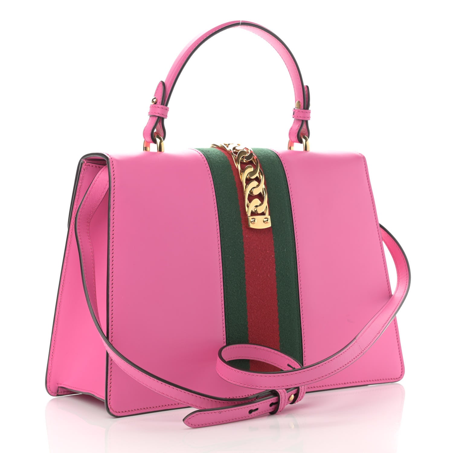 Gucci Vitello Fontanella Web Medium Sylvie Top Handle Bag Pink Tropical Flower 3 of 11