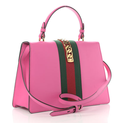 Gucci Vitello Fontanella Web Medium Sylvie Top Handle Bag Pink Tropical Flower 3 of 11