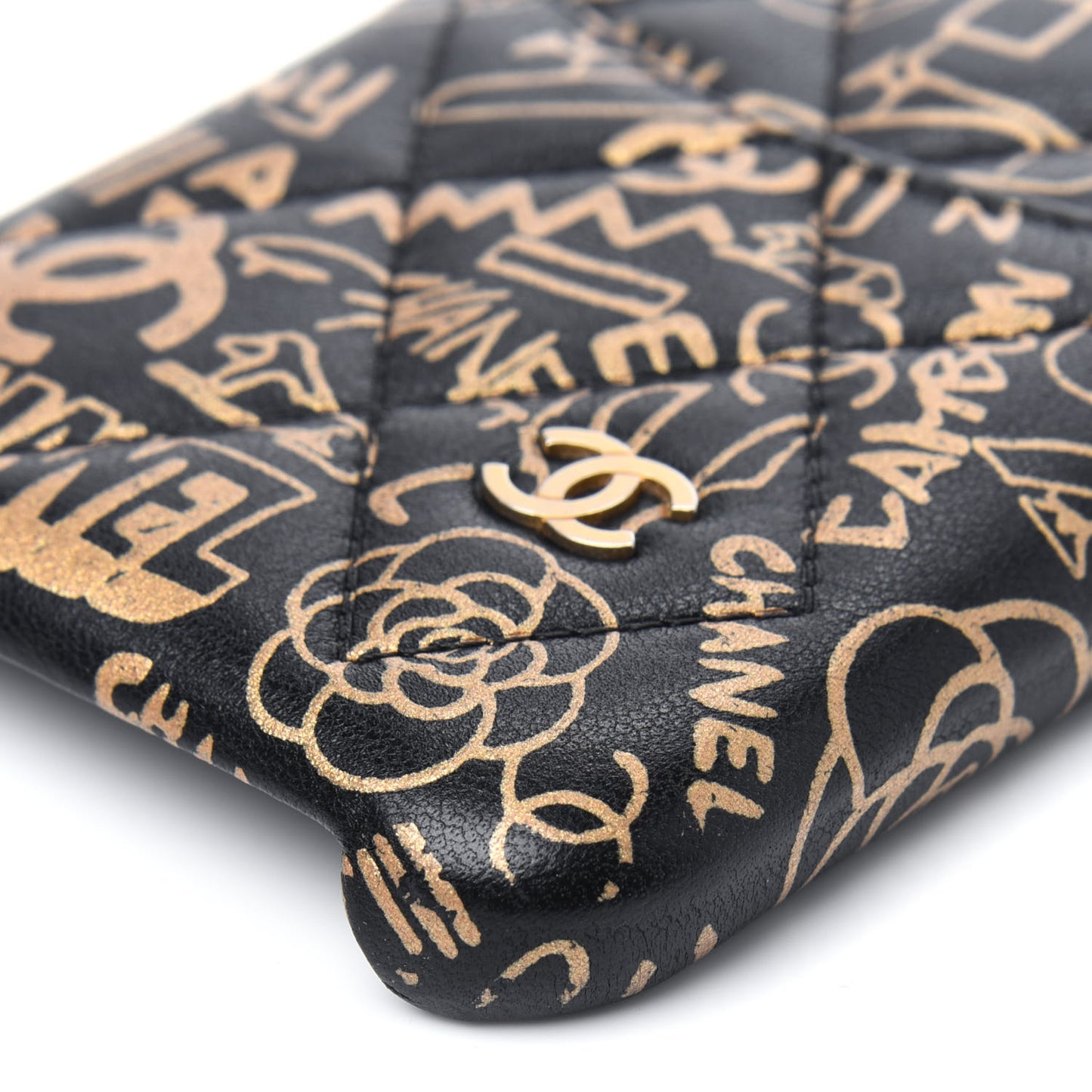 Lambskin Quilted iPhone XR Coco Tech Egyptian Graffiti Case Black Gold