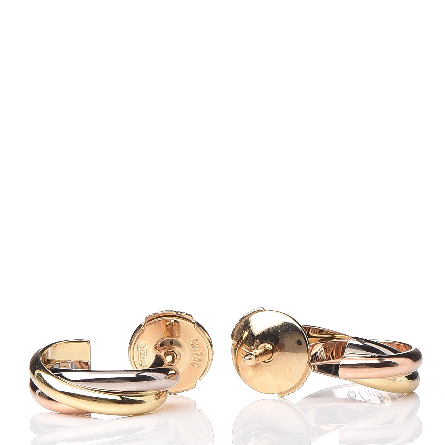 Cartier 18K Pink Yellow White Gold 13mm Trinity Hoop Earrings 3 of 6
